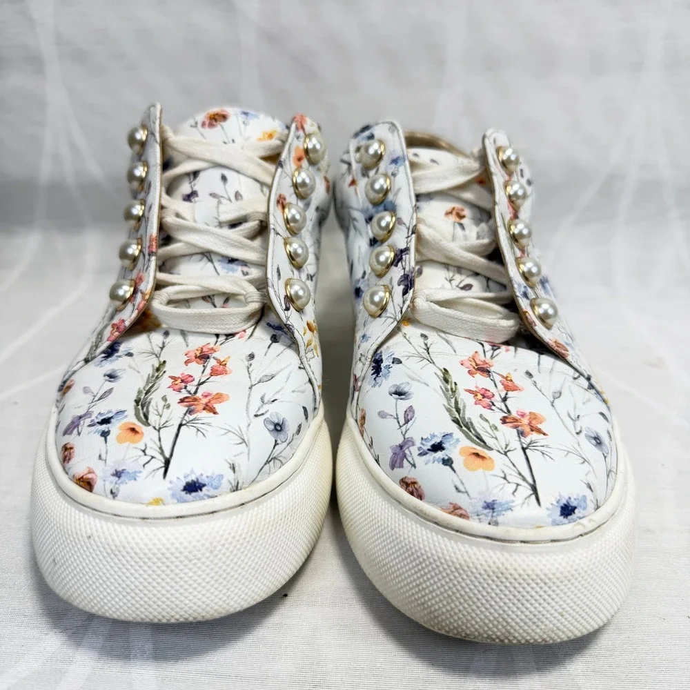 Alex Marie Wrenna Floral Pearl Stud Embellished Leather Platform Sneakers sz 7.5 - Picture 5 of 10
